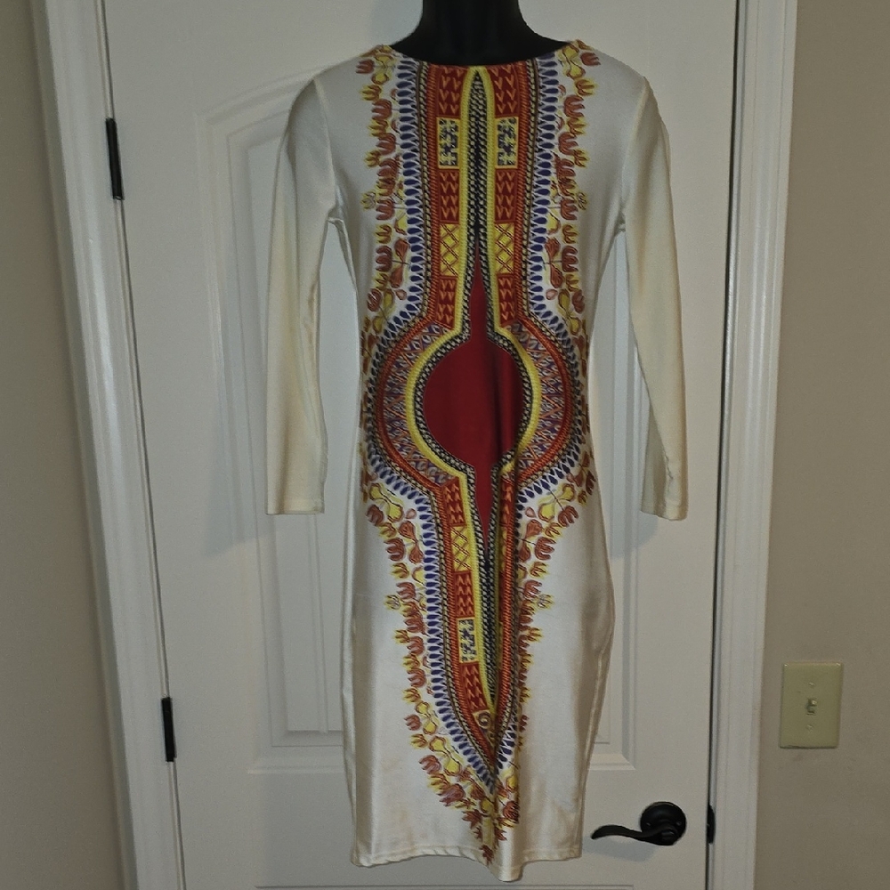 Vibrant Long Sleeve Dress with Intricate Pattern